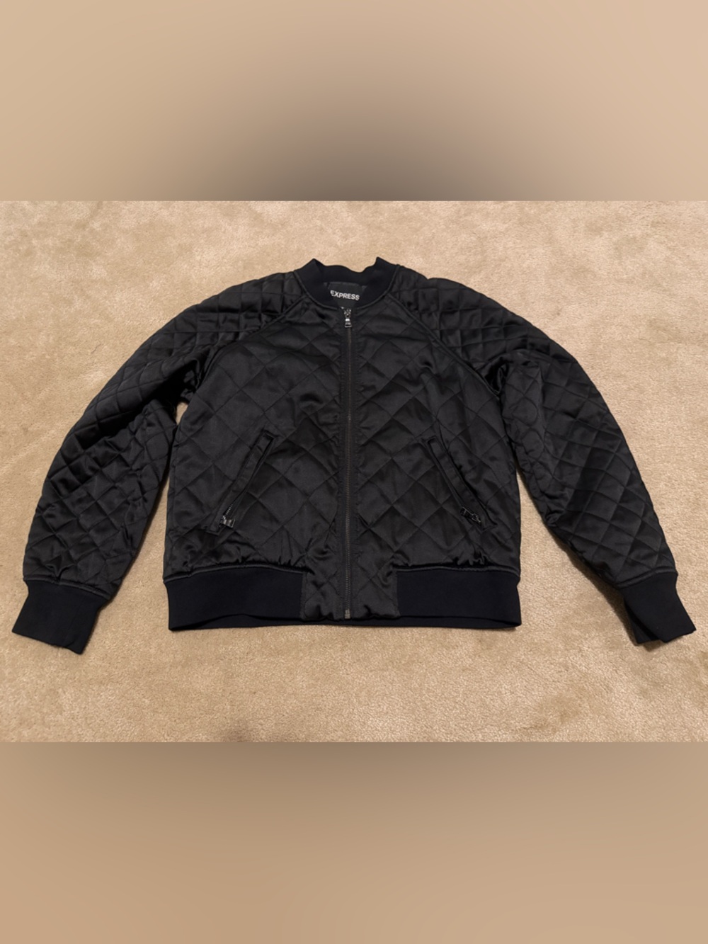 Express Black Quilted Bomber Jacket